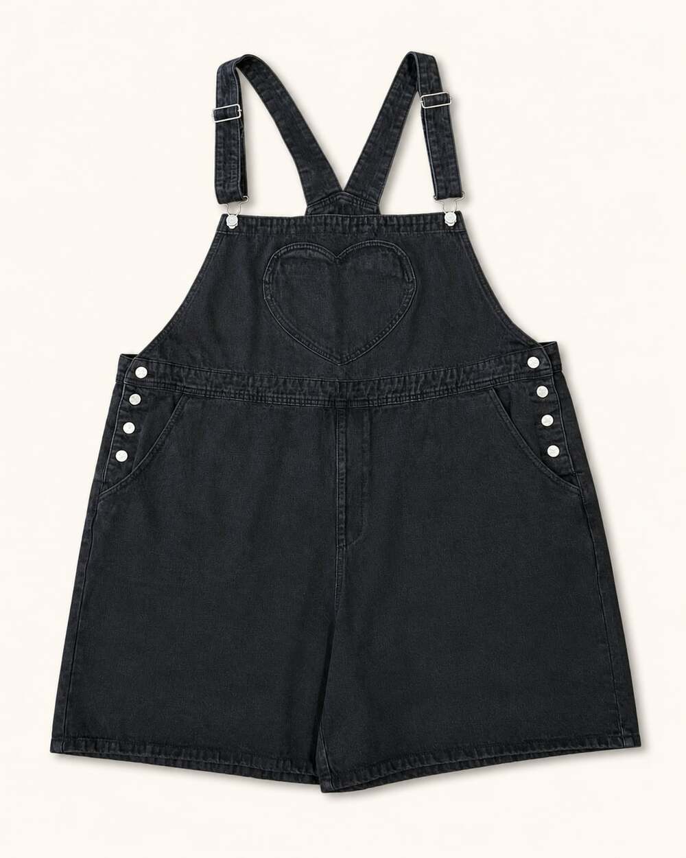 Shiny By Nature Heart Bib Black Denim Short Overalls 4XL Y2K Goth